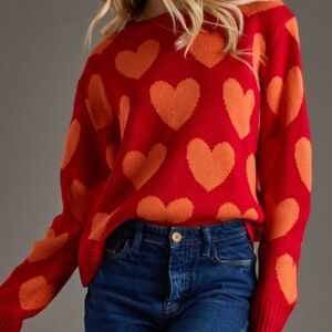 Heart Pattern Red and Orange Sweater